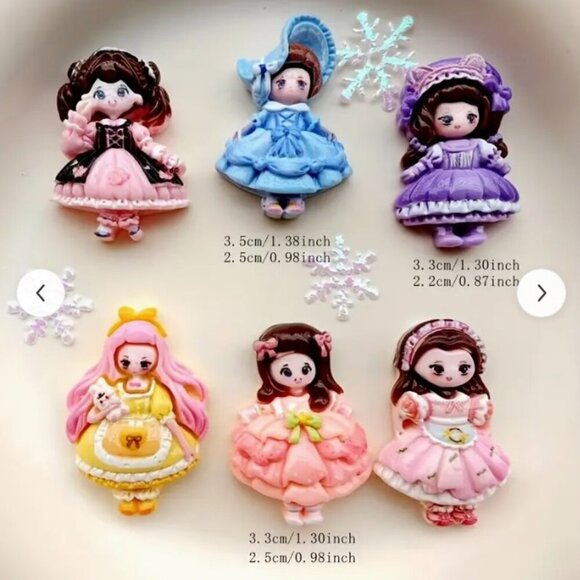 Pack of SIX Colorful Cartoon Princess resin charms Home Decor Magnet set - Picture 2 of 4